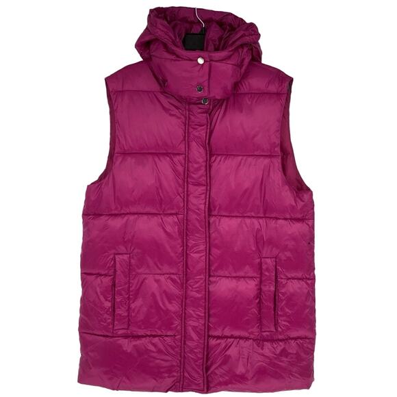 Kensie Size M Pink Long Line Nylon Hooded Puffer Vest Full Zip Sleeveless HR1-23 - Picture 1 of 7